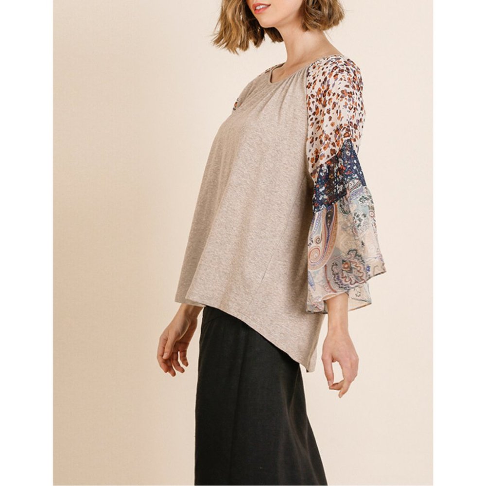 Oatmeal Linen Sheer Paisley Top {Umgee} - Picture 3 of 5